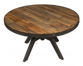 Table basse ronde industrielle bois et métal réglable JERSEY