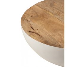 Table basse ronde scandinave bois manguier et métal blanc GALEO