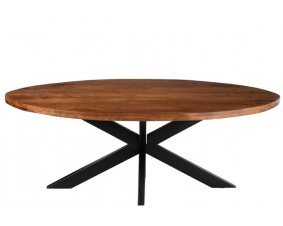 Table à manger industrielle ovale en bois massif d'acacia KAMY