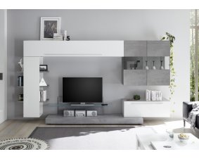 Meuble TV mural design blanc laqué et gris IRWIN