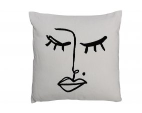 Lot de 4 coussins coton noir et blanc motif visage CLARA 