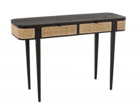 Console en bois noir et rotin SAVANA