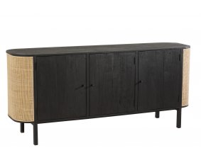 Buffet exotique 3 portes en bois noir et rotin SAVANA