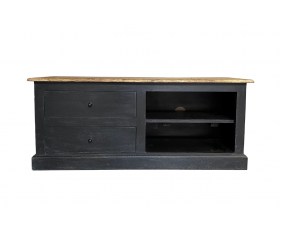 Petit meuble TV noir en bois massif 120cm LOUISE