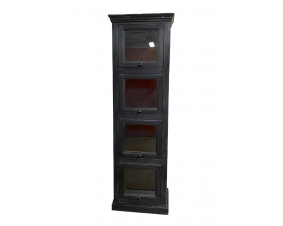 Vitrine bois massif noir style industriel 4 portes LOUISE