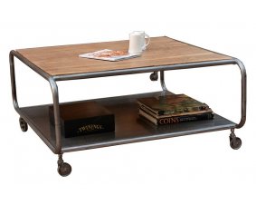 Table basse industrielle carrée sur roulettes TUBING