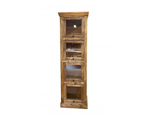 Vitrine bois massif industriel 4 portes vitrées 180cm VICTOIRE