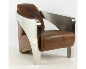 Fauteuil vintage cuir camel et inox CHRISTIAN