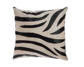 Lot de 2 coussins en cuir à motif zèbre noir et beige ZEBRA