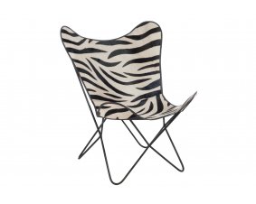 Fauteuil papillon en cuir noir et blanc ZEBRA