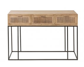 Console bois clair et cannage 3 tiroirs scandinave GÜSS