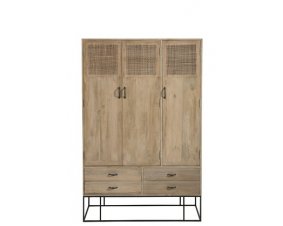 Armoire scandinave bois clair et cannage rotin 3 portes GÜSS