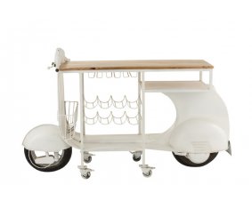 Bar scooter industriel blanc à roulettes métal et bois BIKE