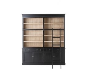 Bibliothéque avec échelle noire en bois massif moderne 200cm ANNE