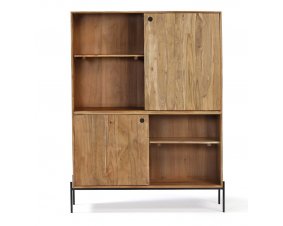 Bibliothéque bois massif d'acacia scandinave portes coulissantes NICK