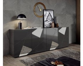 Buffet design gris anthracite laqué 4 portes avec miroirs MILANO