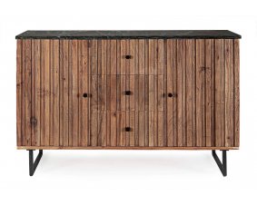 Buffet en bois massif d'acacia 120cm avec plateau en marbre JEAN