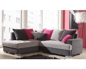 Canapé d'angle tissu gris et fuschia contemporain ROZY