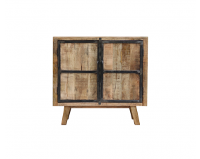 Petit buffet industriel bois massif 2 portes 95cm MEERA