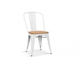 Lot de 4 chaises blanches en metal et assise en bois clair RETRO