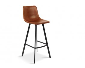 Chaise de bar 75 cm vintage marron en simili cuir SOLEN