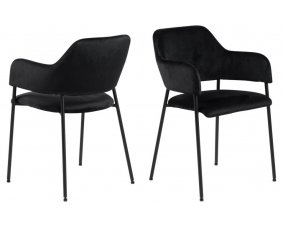 Chaise design velours noir piétement métal noir ( Lot de 2) AIKOS