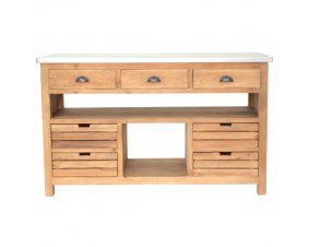 Console industrielle 140cm en bois massif et zinc 7 tiroirs KASE