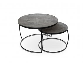 Table basse gigogne ronde moderne bois grisé et métal CROFT