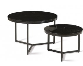 Set de 2 tables basses ronde moderne marbre noir et métal JUNON