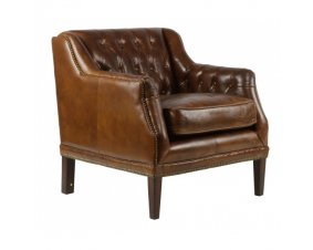 Fauteuil capitonné en cuir marron CAMBRIDGE