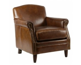 Fauteuil cuir marron clouté style vintage NORMANDY