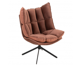 Fauteuil pivotant réversible velours et similicuir cognac JEY