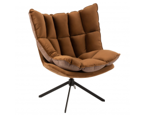 Fauteuil pivotant réversible velours et tissu marron JEY