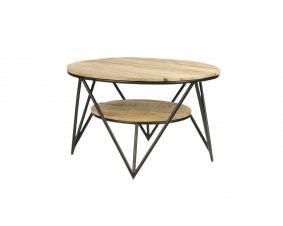 Table basse ronde industrielle 2 plateaux bois et métal SARAH