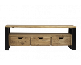 Meuble TV industriel bois massif d'acacia effet tronc 165cm LOUANE