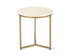 Table d'appoint ronde design en marbre blanc et métal doré ORACLE