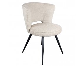 Lot de 2 chaises modernes tissu bouclé écru et pieds métal noir FREJA