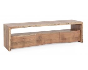 Meuble TV scandinave en acacia massif effet tronc d'arbre TRADBORJ