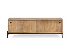 Meuble TV scandinave bois d'acacia portes coulissantes 120cm NICK