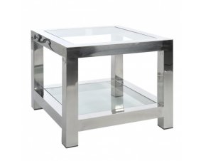 Table d'appoint en verre et chrome moderne BADABEST