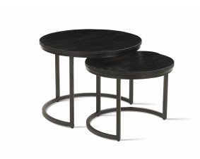 Table basse gigogne ronde bois noir moderne NOMY