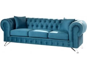 Canapé chesterfield 3 places en tissu bleu CHIRA