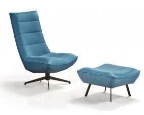 Fauteuil pivotant et pouf en tissu bleu moderne DAVIDA