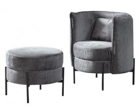 Fauteuil et pouf en tissu gris design TINO