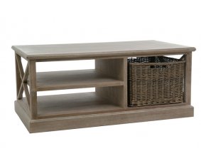 Table basse bois cérusé avec panier en rotin MEREDITH