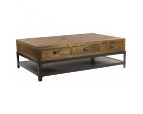 Table basse bois massif industrielle apothicaire 6 tiroirs OAKLAND