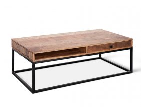 Table basse en bois massif industrielle 1 tiroir VICTOR