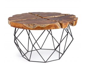 Table basse ronde en bois de teck massif et métal noir ROOT
