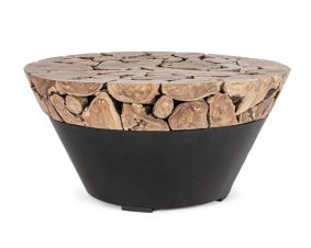 Table basse ronde en racine de teck et métal noir 90cm ROOTED