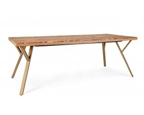 Table à manger en bois massif d'acacia 220 cm motif chevron AXEL